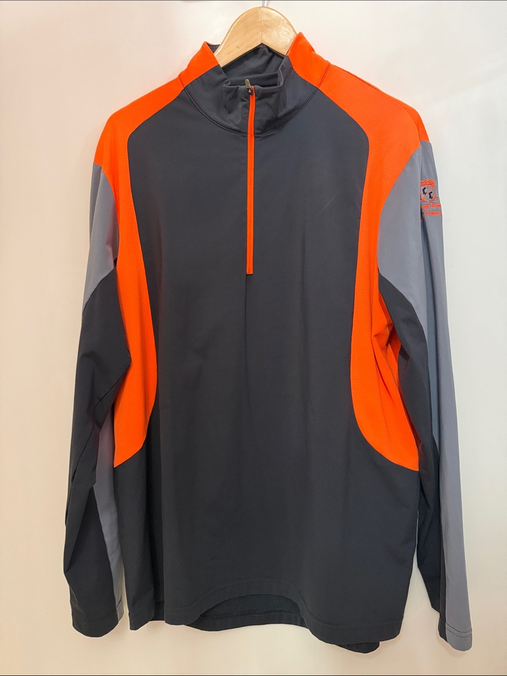 Antigua Men's Charcoal and Bright Orange Performance Quarter-Zip Jacket